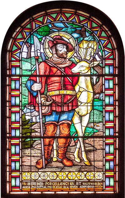 Szent Euszták övegablak Herend Római katolikus templomban